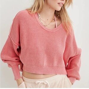 Aerie Beyond Cropped Sweater Large Haute Coral